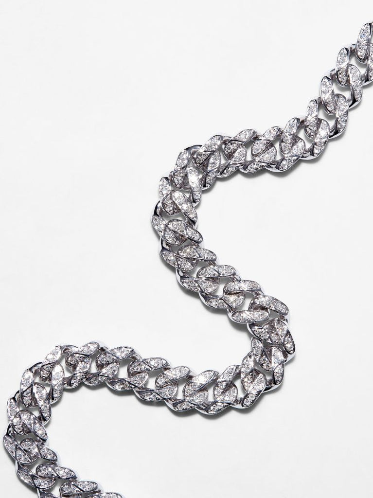 18k White Gold Medium Flat Link Diamond Bracelet