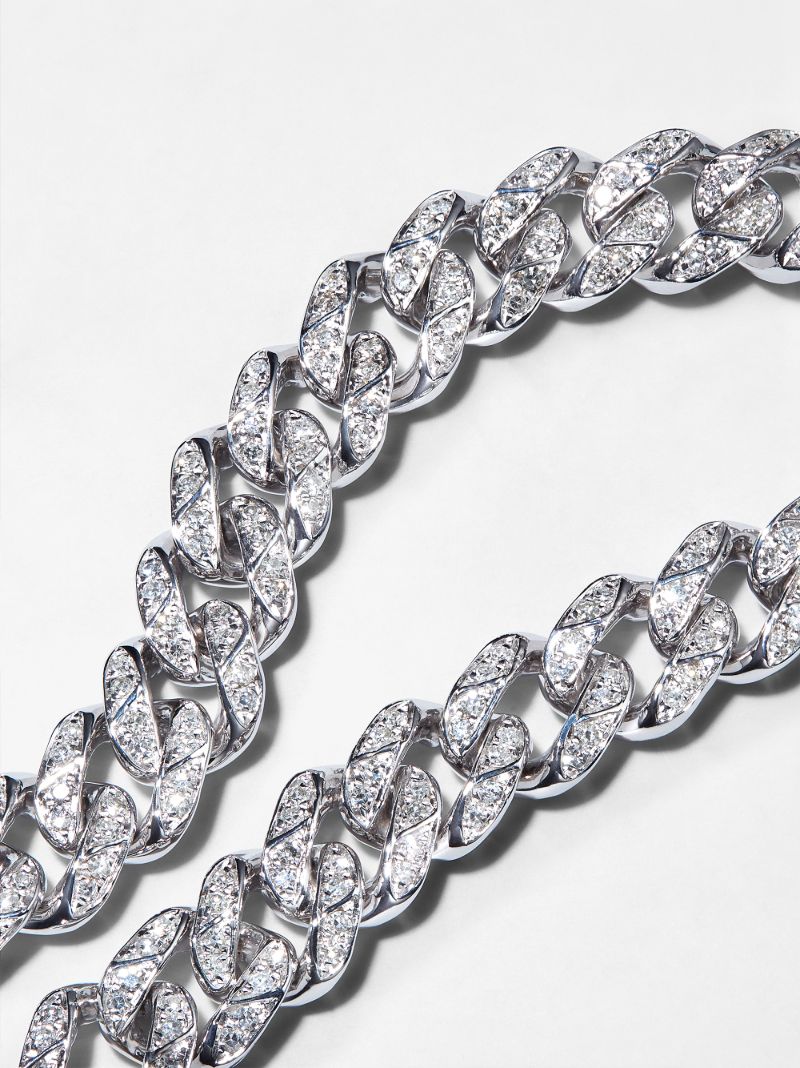 18k White Gold Medium Flat Link Diamond Bracelet