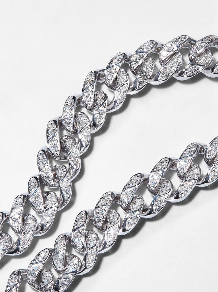 18k White Gold Medium Flat Link Diamond Bracelet