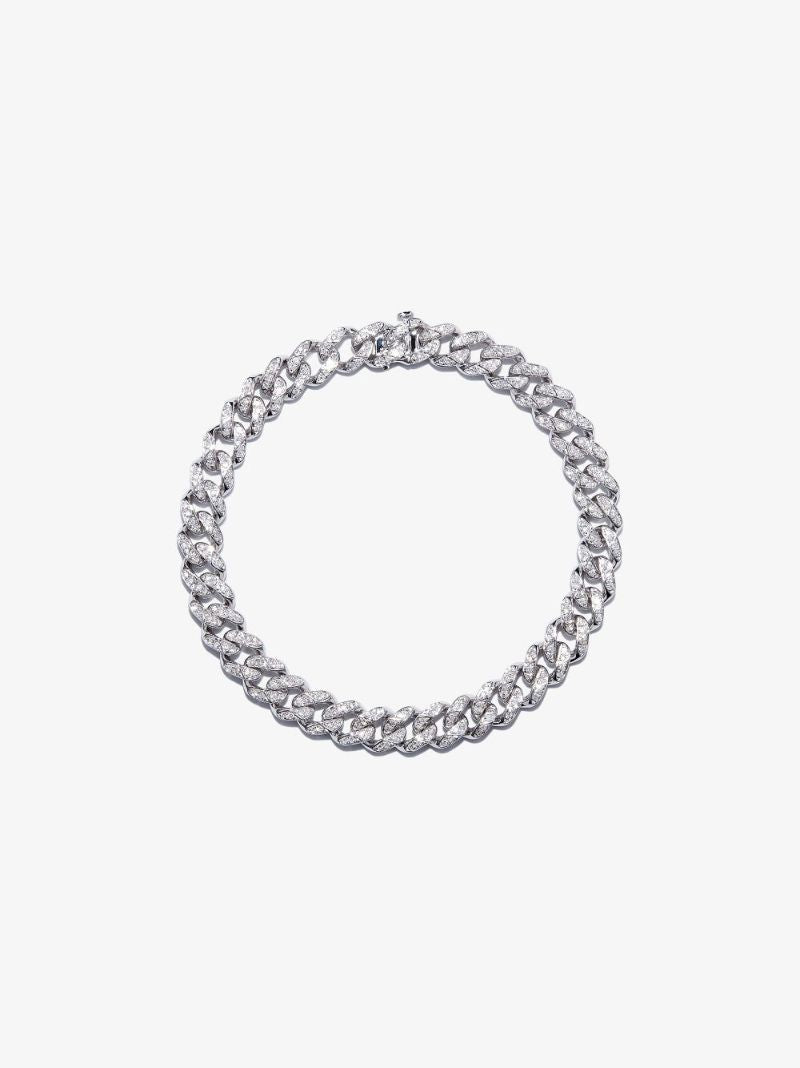 18k White Gold Medium Flat Link Diamond Bracelet