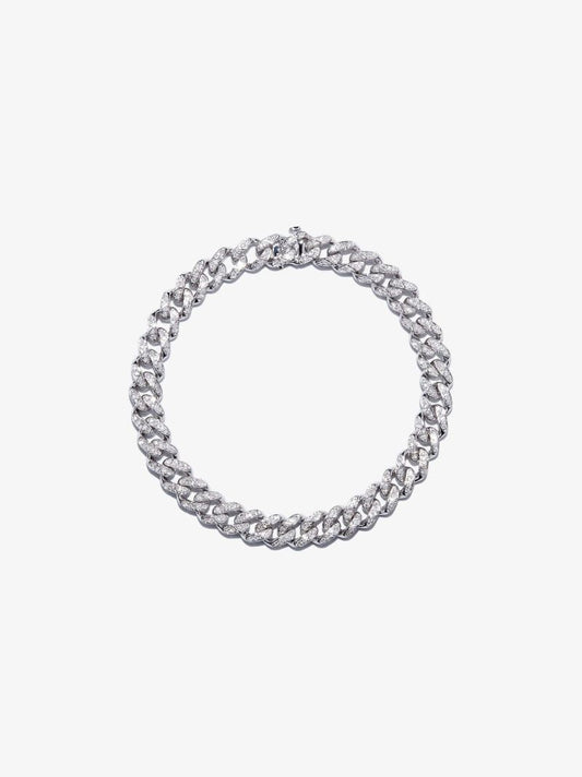 18k White Gold Medium Flat Link Diamond Bracelet