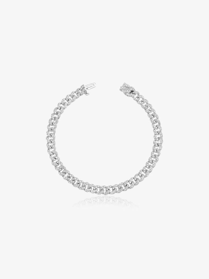 18k White Gold Mini Flat Link Diamond Bracelet