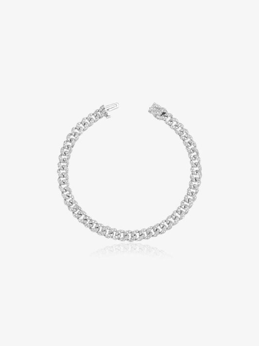 18k White Gold Mini Flat Link Diamond Bracelet