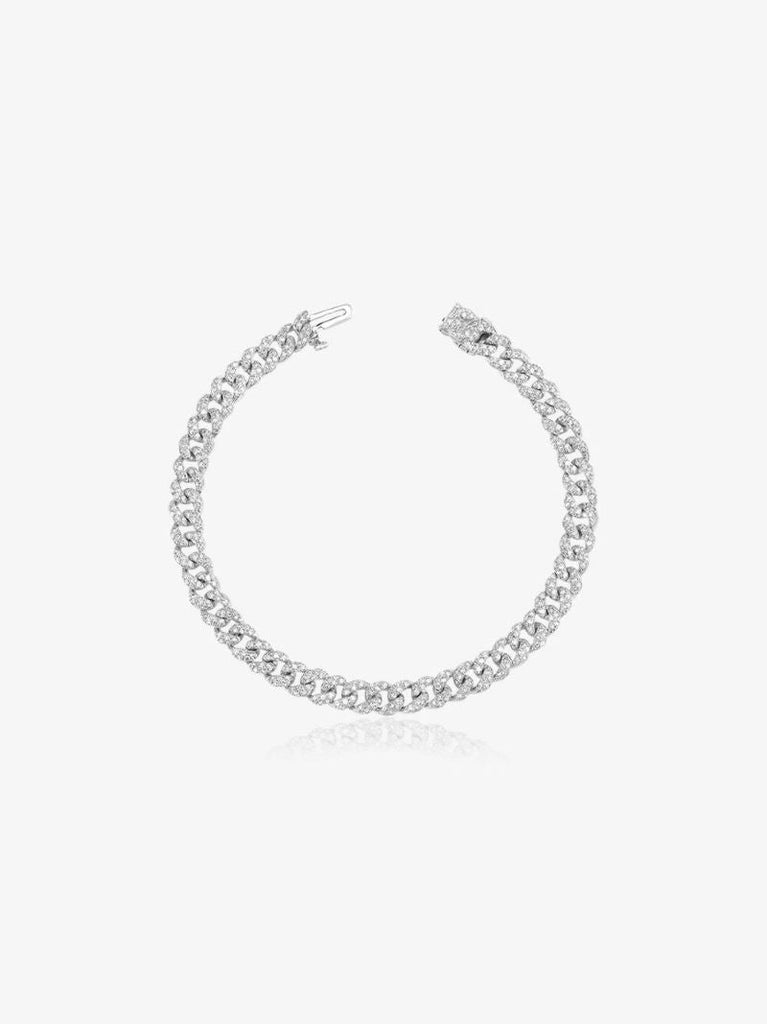 18k White Gold Mini Flat Link Diamond Bracelet