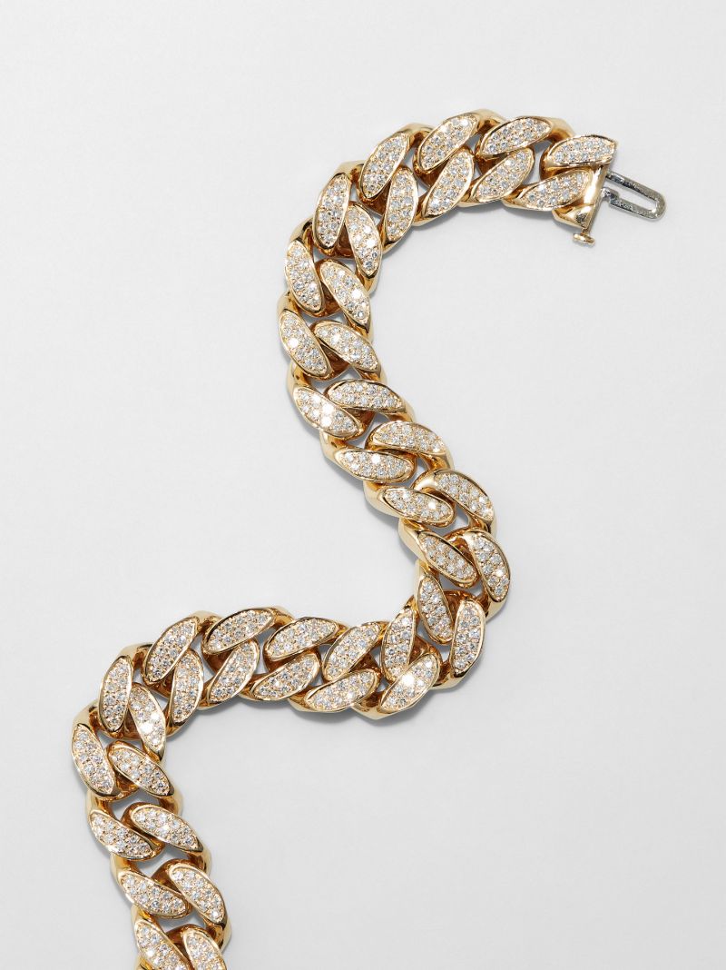 18k Yellow Gold Flat Link Diamond Bracelet