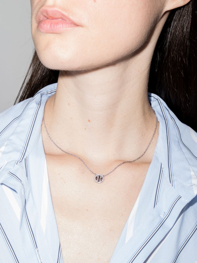 Silver Tone Miller PavÃ_x0083_Â© Logo Necklace