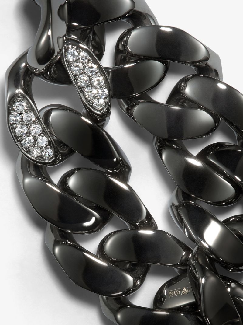 18k Black Gold Flat Link Diamond Ring