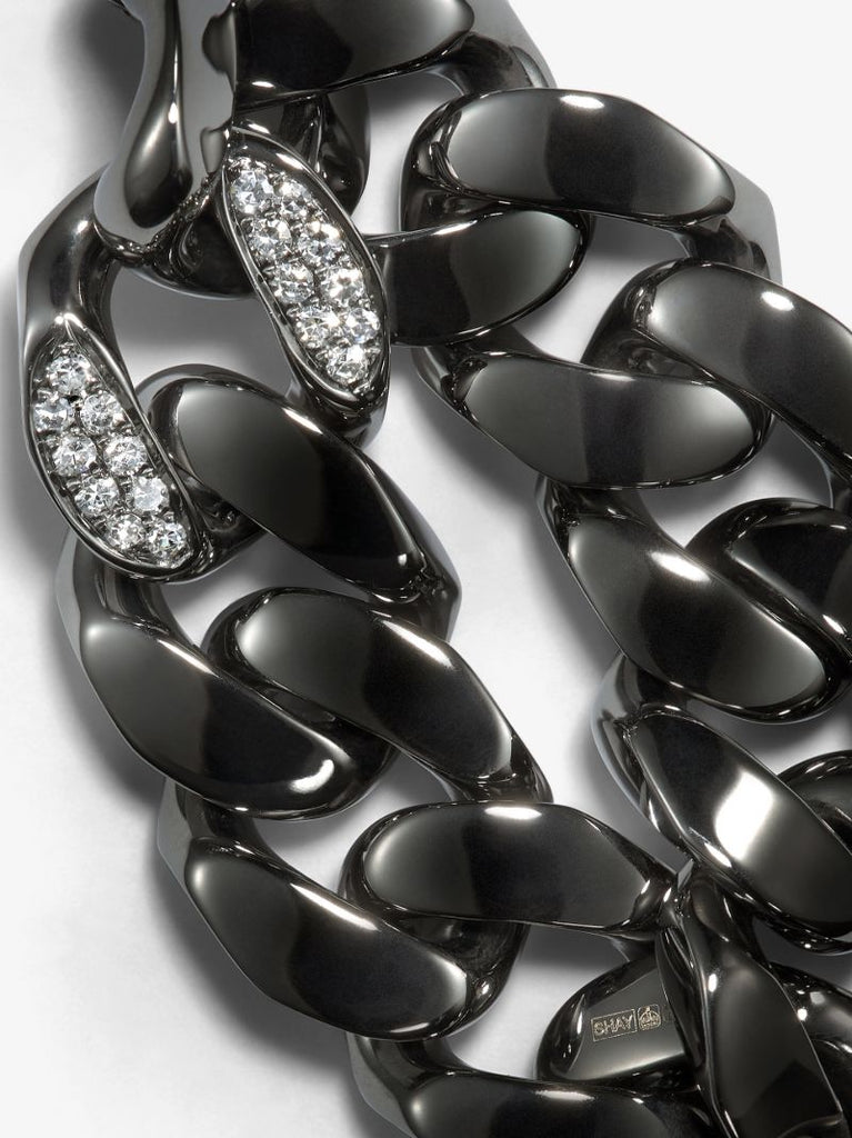18k Black Gold Flat Link Diamond Ring