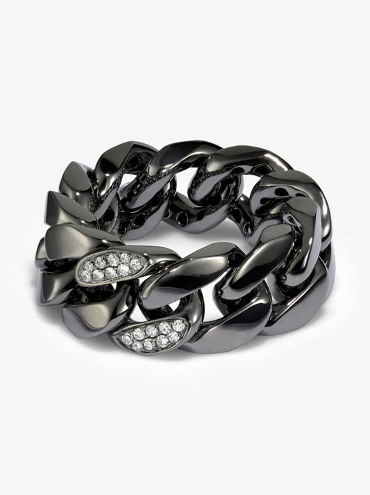 18k Black Gold Flat Link Diamond Ring