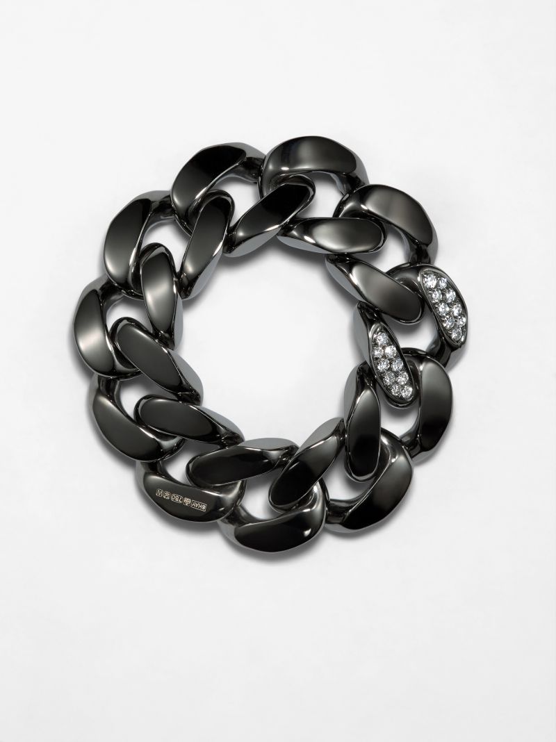 18k Black Gold Flat Link Diamond Ring