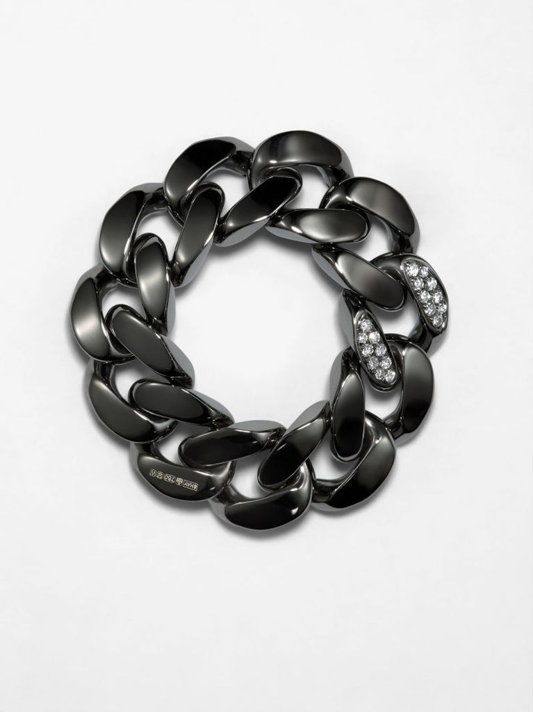 18k Black Gold Flat Link Diamond Ring