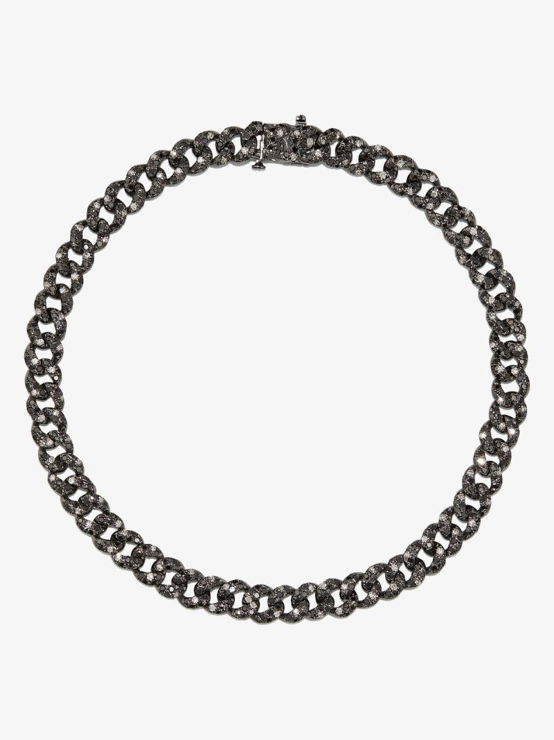18k Black Gold Mini Flat Link Diamond Bracelet