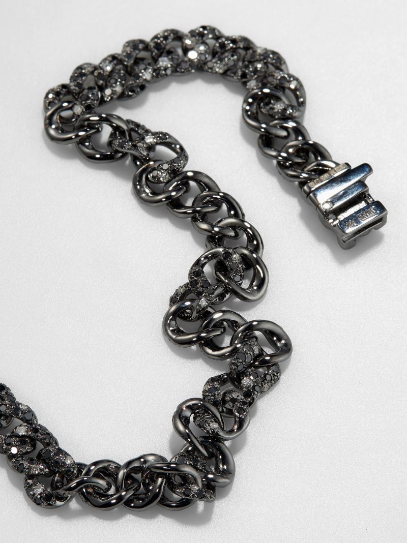 18k Black Gold Mini Flat Link Diamond Bracelet