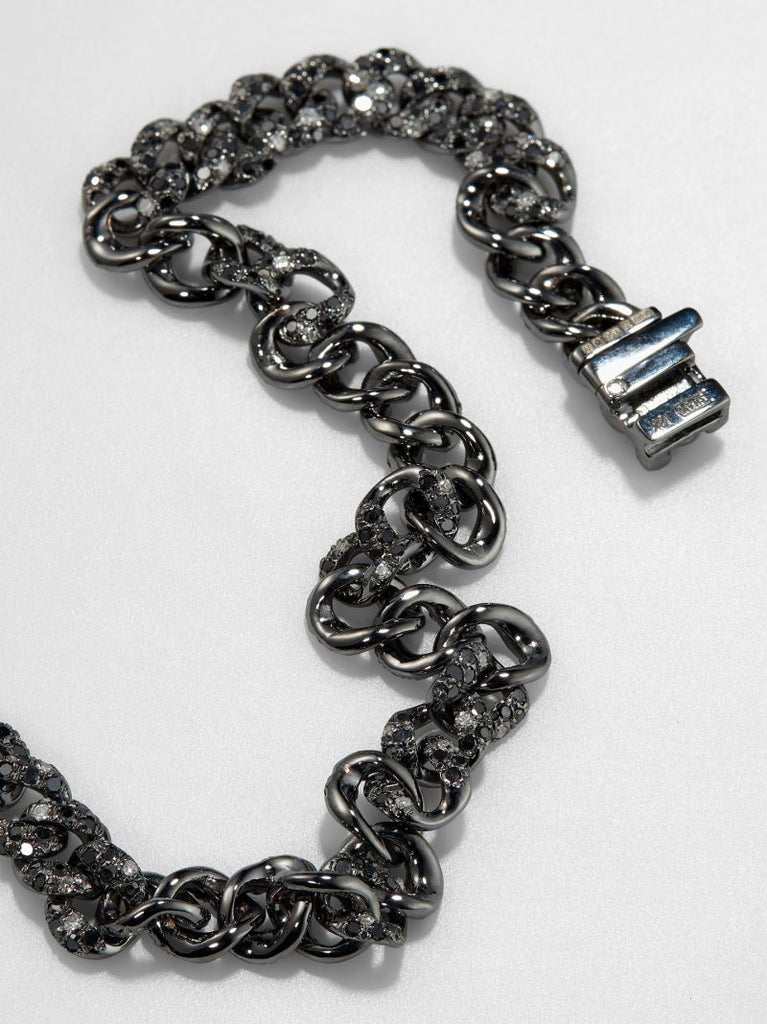 18k Black Gold Mini Flat Link Diamond Bracelet