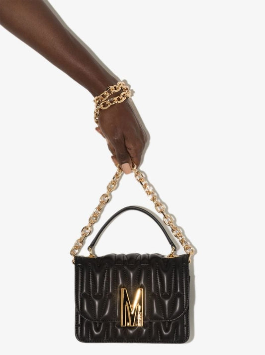 Black M Quilted Leather Shoulder Bag