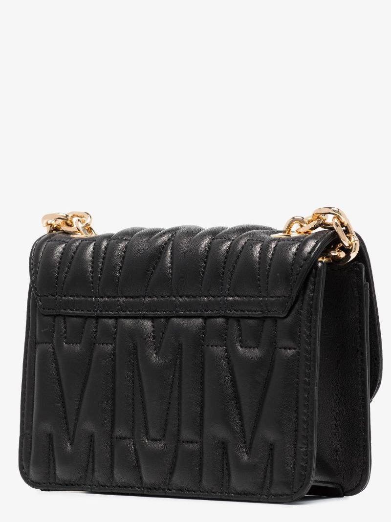 Black M Quilted Leather Shoulder Bag