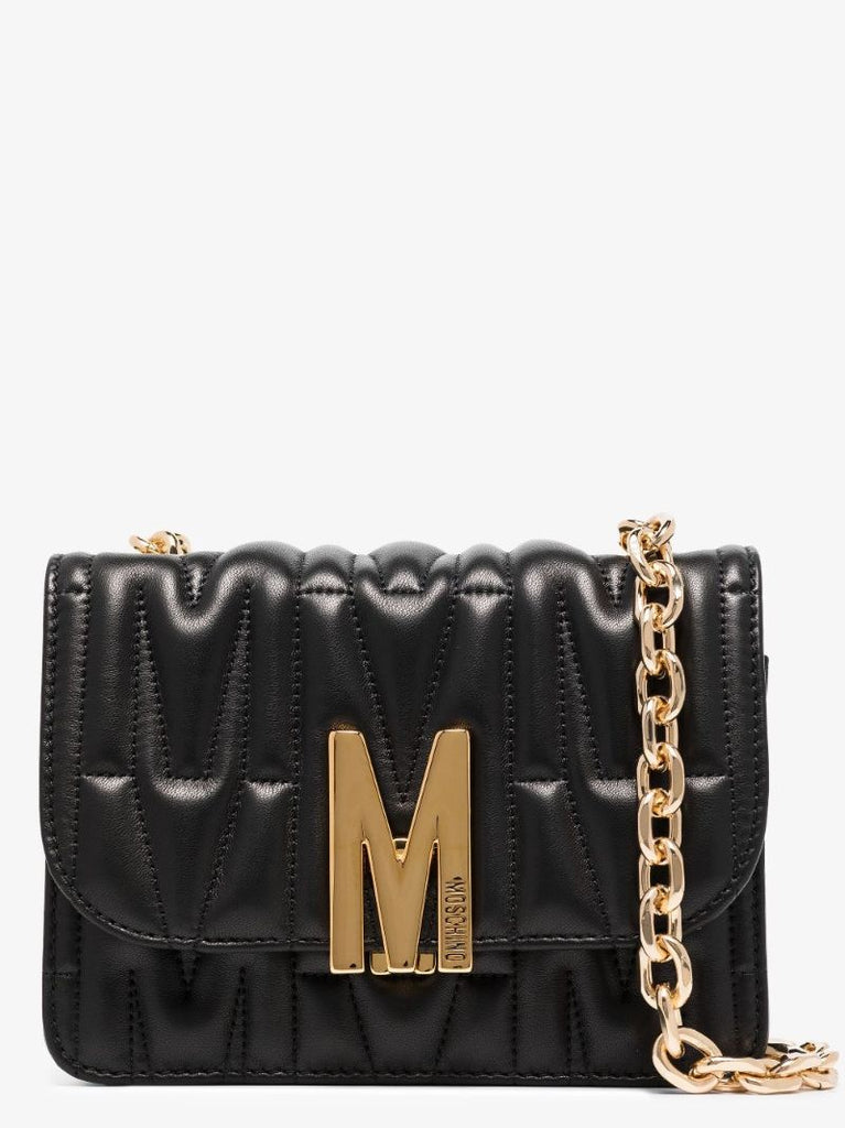 Black M Quilted Leather Shoulder Bag