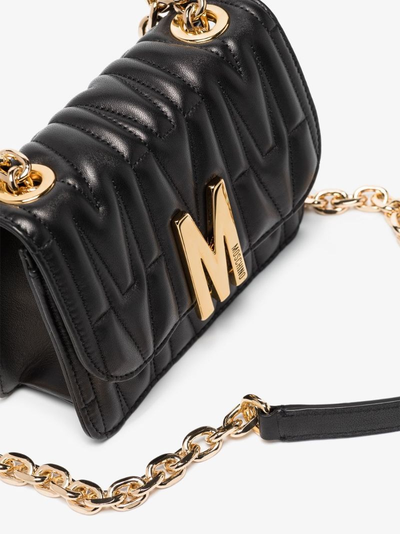 Black M Quilted Leather Shoulder Bag