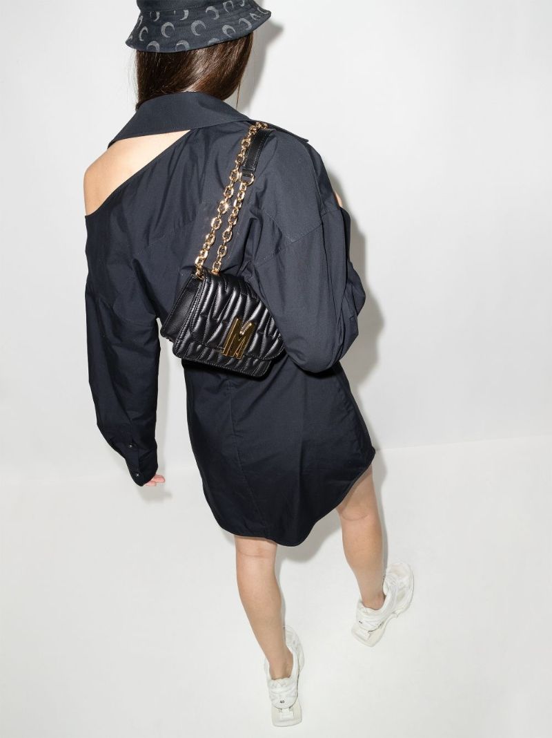 Black M Quilted Leather Shoulder Bag