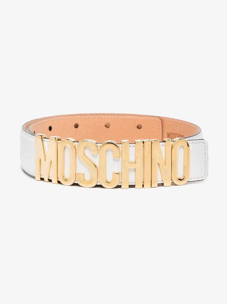 White Logo Lettering Leather Belt