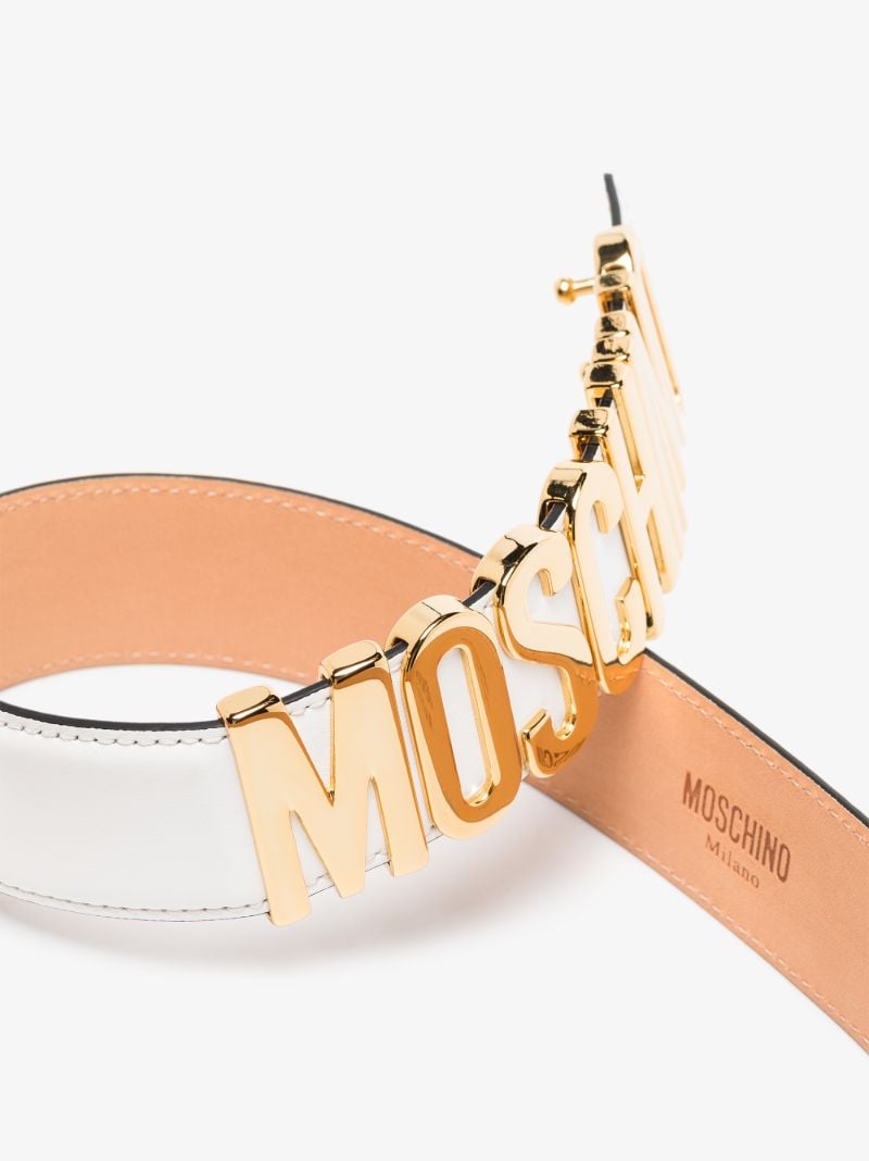 White Logo Lettering Leather Belt