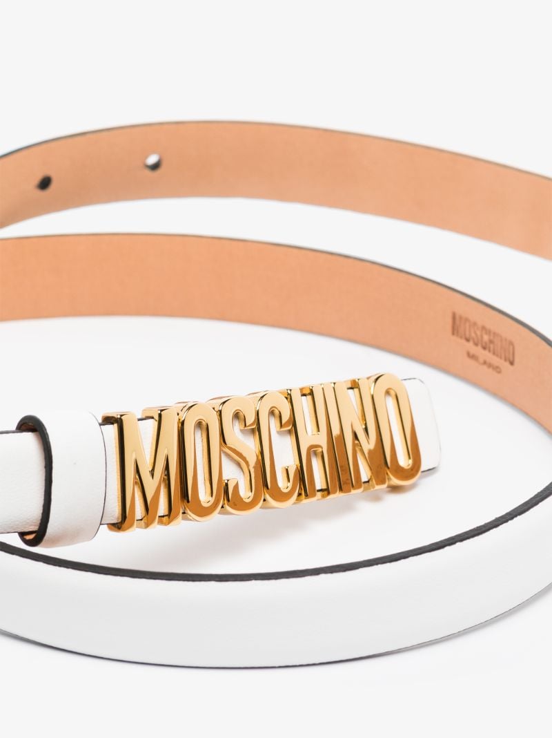 White Logo Lettering Leather Belt
