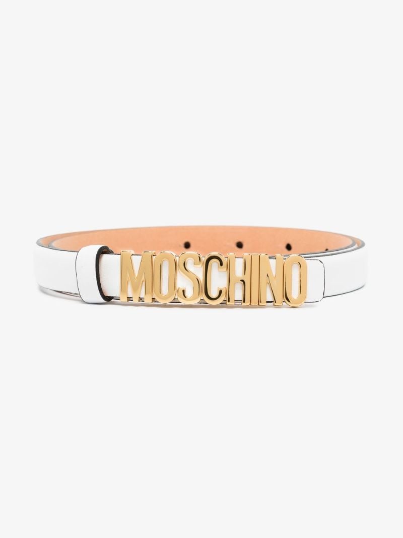 White Logo Lettering Leather Belt