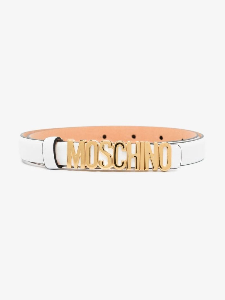 White Logo Lettering Leather Belt