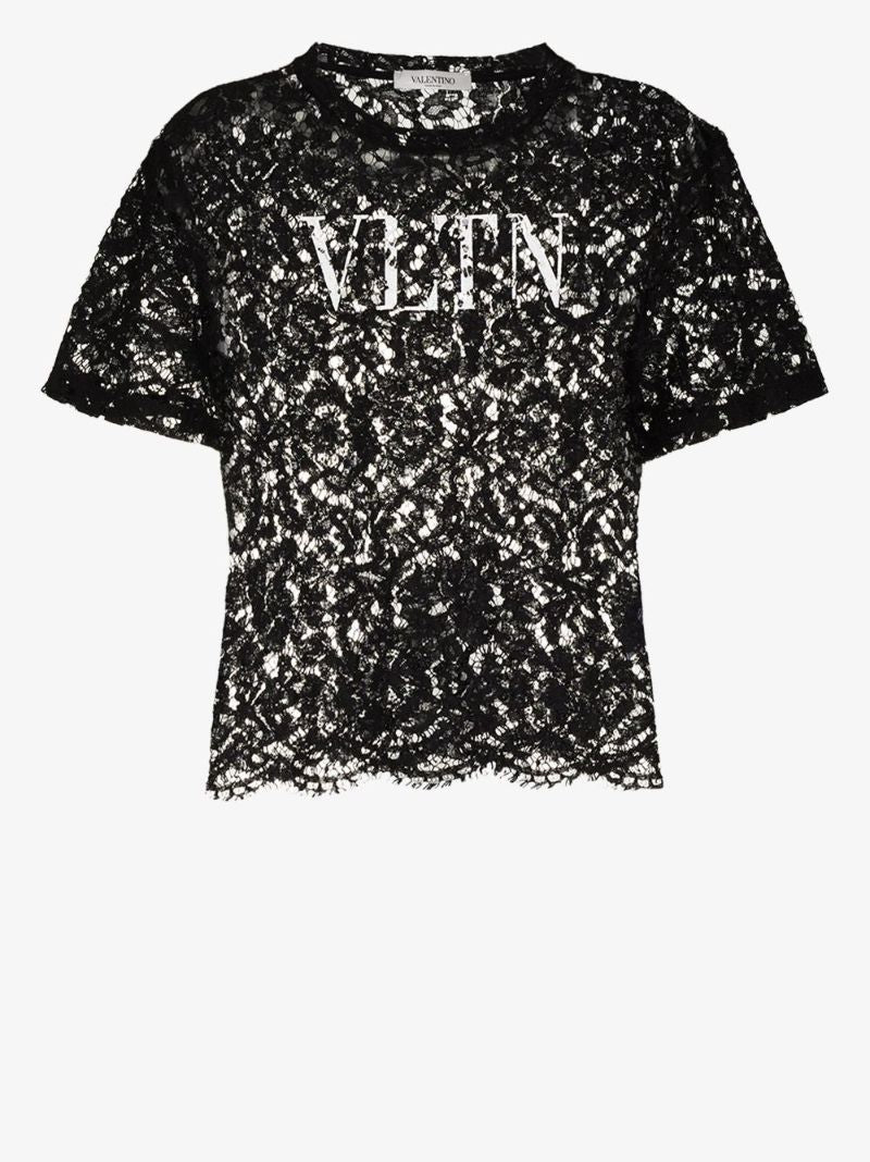 Logo Print Lace Top