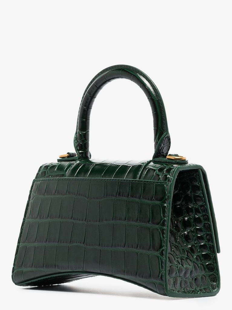 Green Hourglass Xs Mock Croc Top Handle Bag