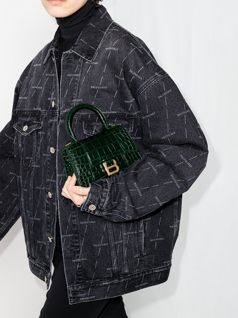 Green Hourglass Xs Mock Croc Top Handle Bag