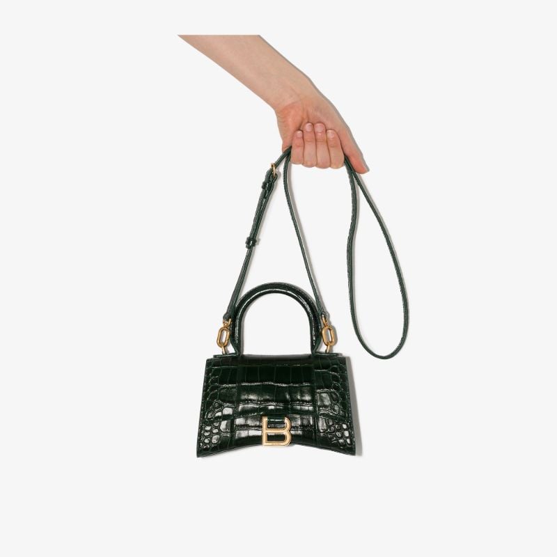 Green Hourglass Xs Mock Croc Top Handle Bag