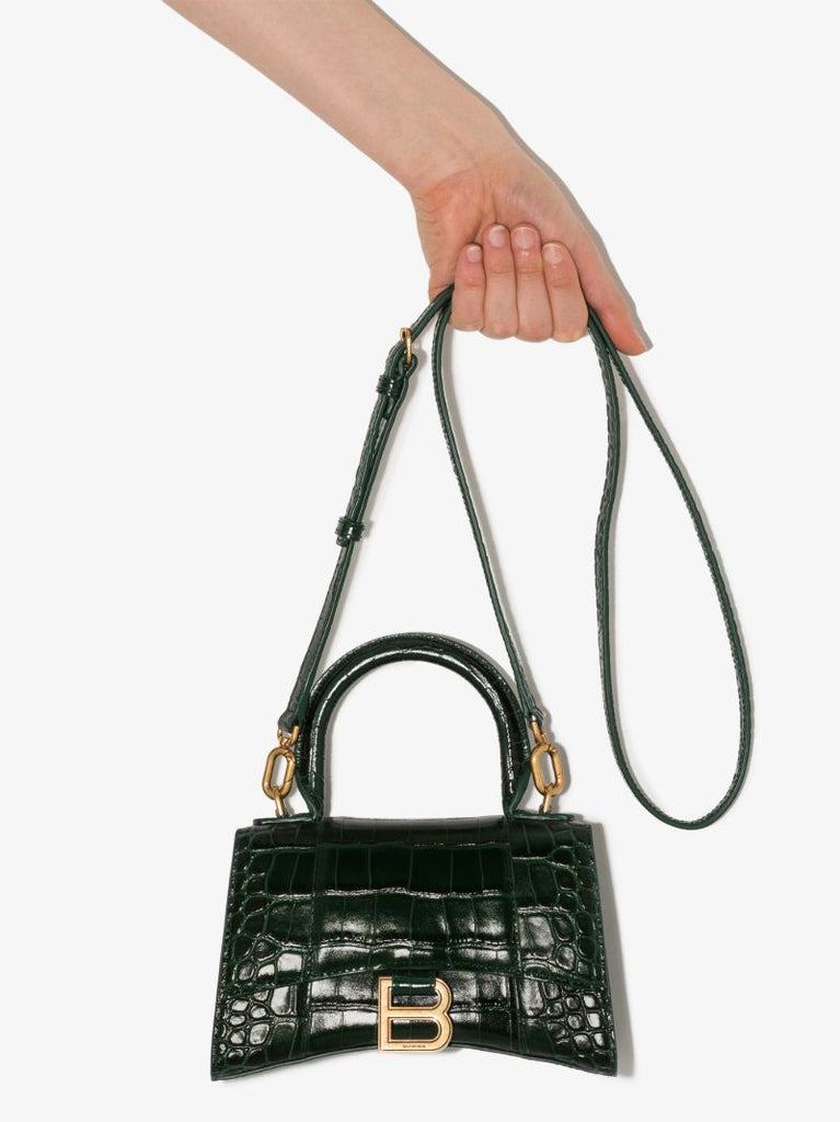 Green Hourglass Xs Mock Croc Top Handle Bag