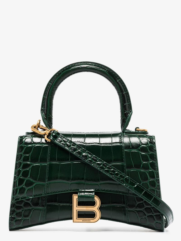 Green Hourglass Xs Mock Croc Top Handle Bag