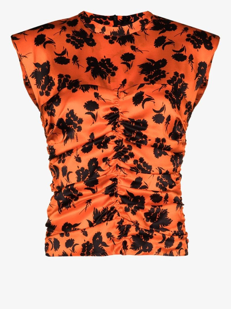 Floral-print Ruched Blouse