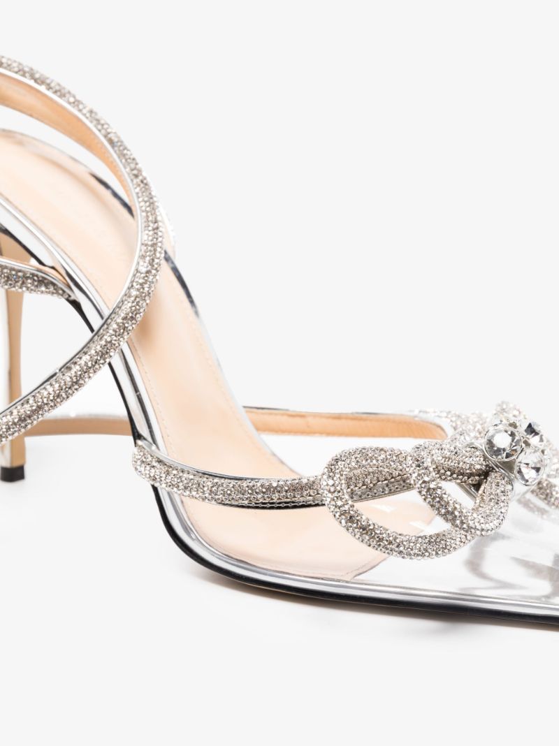 Grey Double Bow 110 Crystal Pvc Pumps