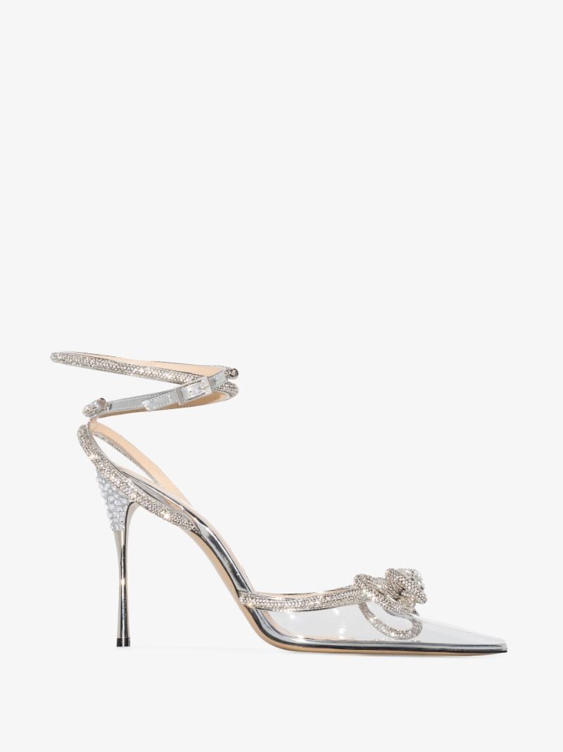 Grey Double Bow 110 Crystal Pvc Pumps