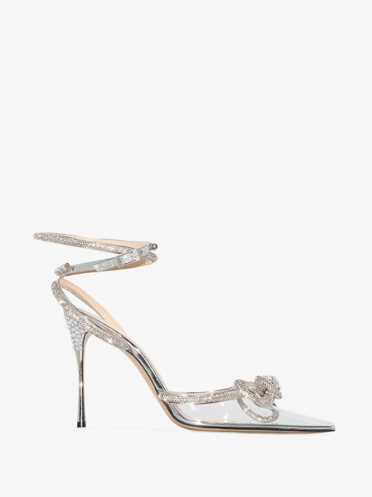 Grey Double Bow 110 Crystal Pvc Pumps