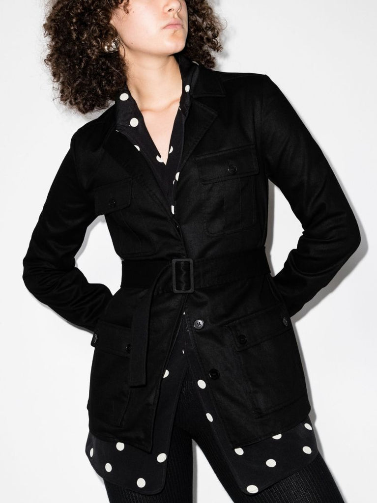 Black Sahar Belted Shirt Jacket