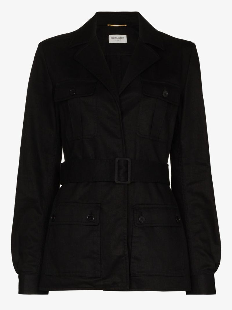 Black Sahar Belted Shirt Jacket