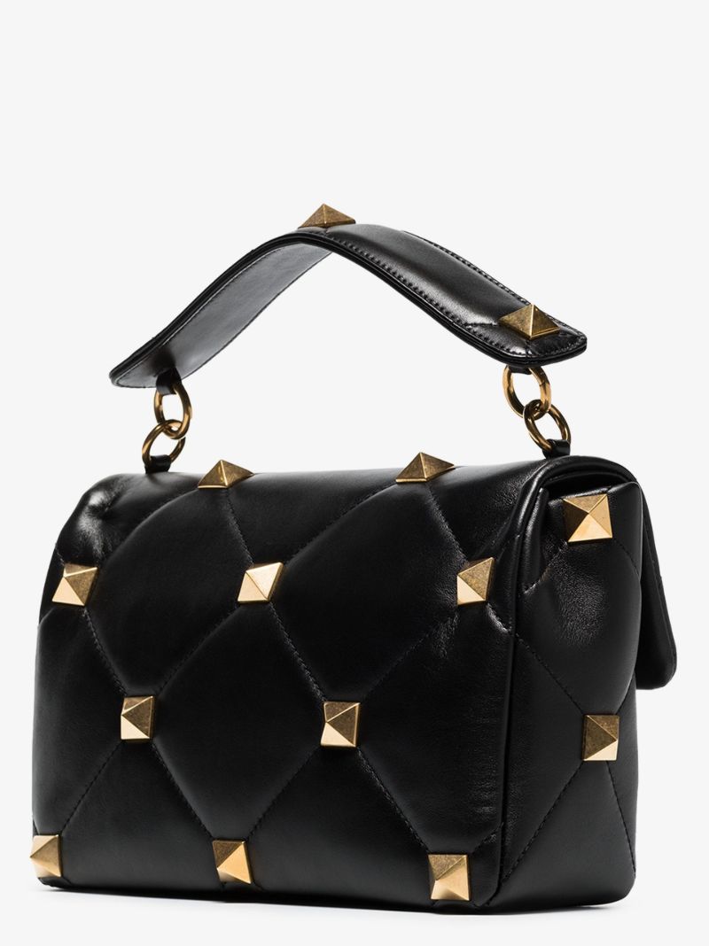 Black Roman Stud Large Leather Shoulder Bag