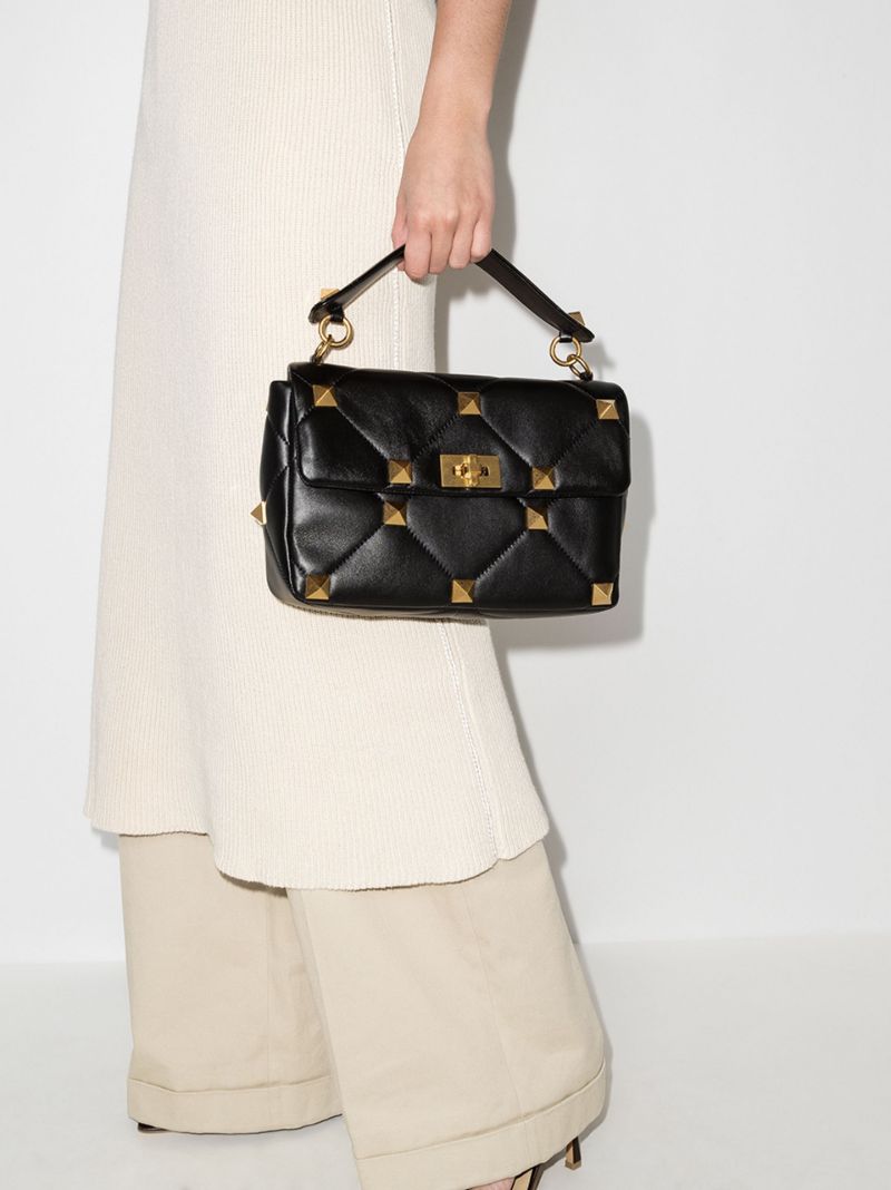 Black Roman Stud Large Leather Shoulder Bag