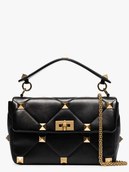 Black Roman Stud Large Leather Shoulder Bag