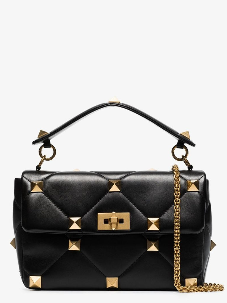 Black Roman Stud Large Leather Shoulder Bag