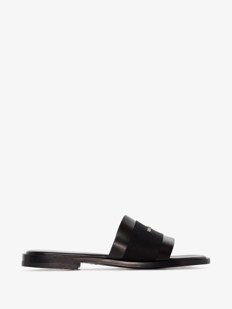 Black Logo-plaque Leather Slides