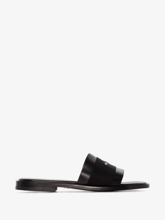 Black Logo-plaque Leather Slides