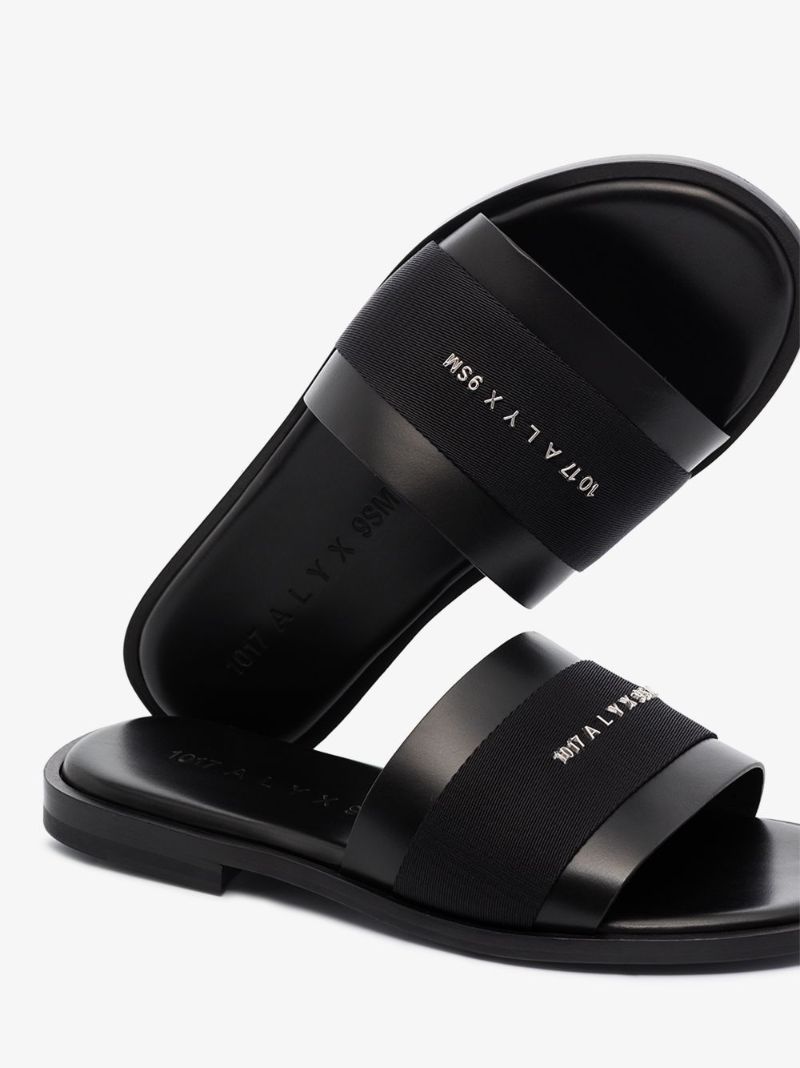 Black Logo-plaque Leather Slides