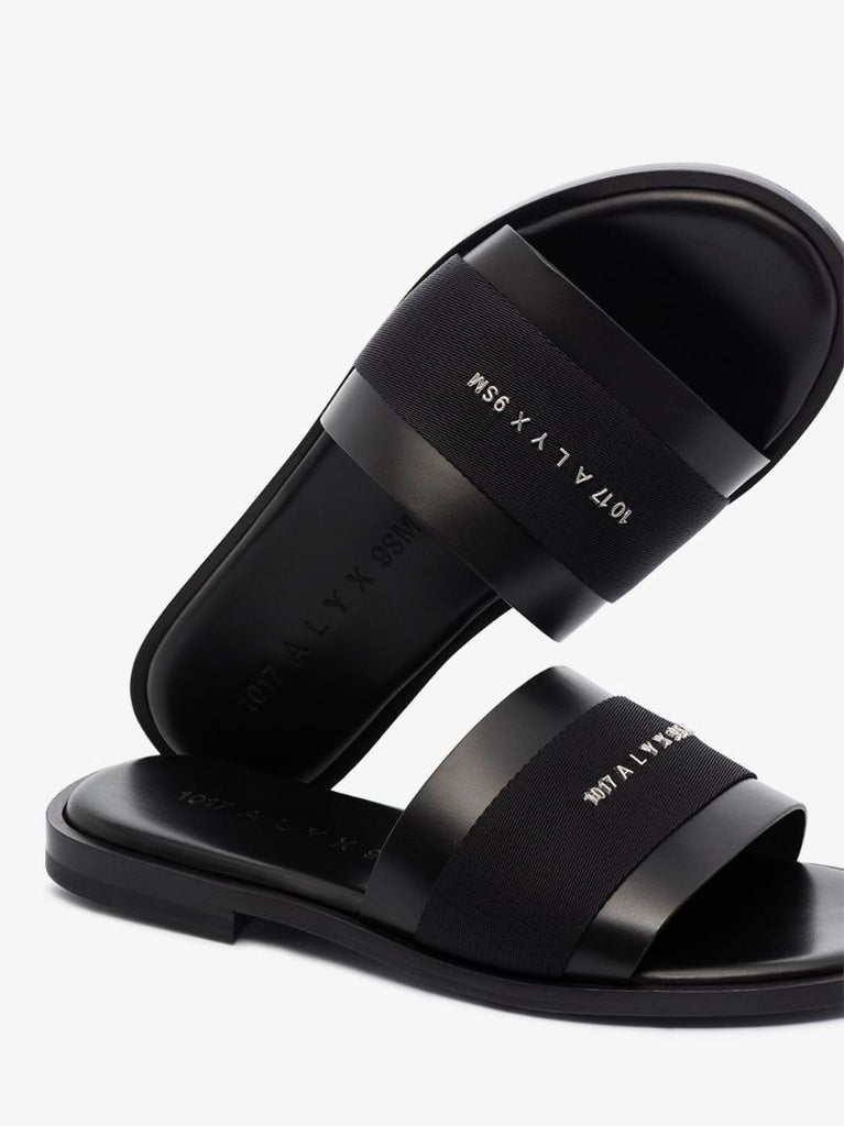 Black Logo-plaque Leather Slides