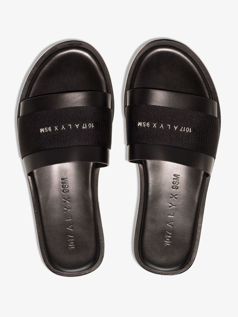 Black Logo-plaque Leather Slides