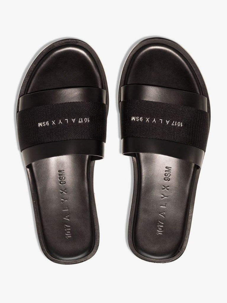 Black Logo-plaque Leather Slides